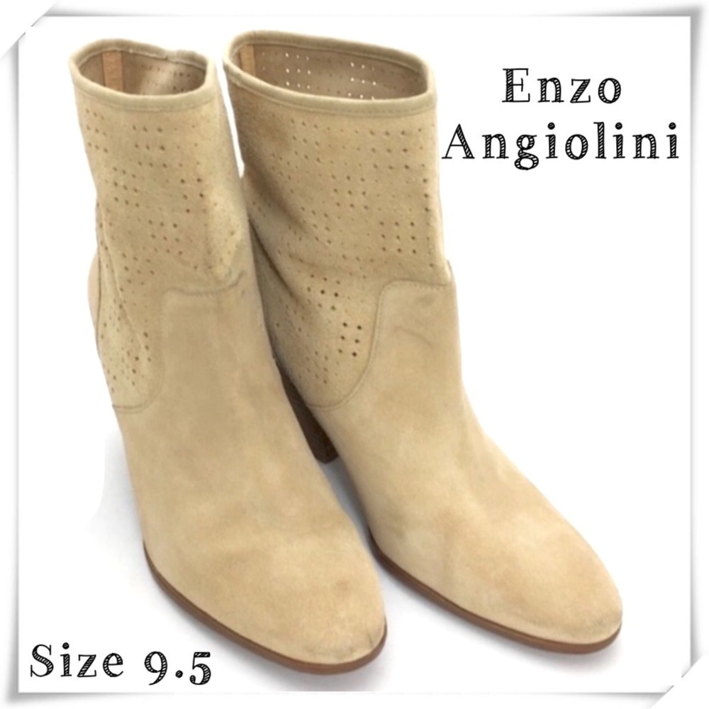 ENZO Angiolini Gettup Laser-Cut Suede Perforated Ankle Boot in National Beige